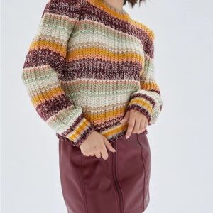 MINKPINK‎ striped knit Sweater Orange pink crewneck medium khalida boho cottage